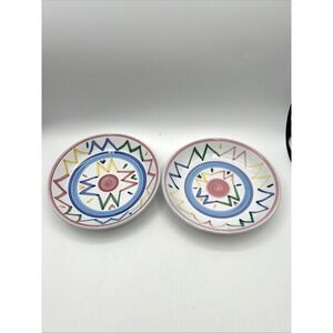 Caleca Italian Art Pottery Pasta Salad Bowls Set of 2 Sole Pattern 8.5 Multi